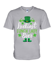 Load image into Gallery viewer, Emerald Green Top Hat And Boot Luckiest Lunch Lady Ever St Patrick's Day Gift Guys V-Neck
