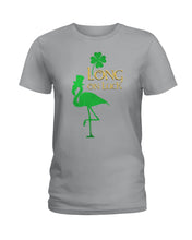 Load image into Gallery viewer, Flamingo Long On Luck Green St. Patrick's Day Printed Mug Ladies Tee
