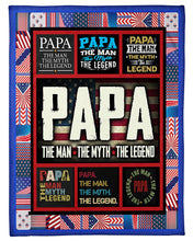 Load image into Gallery viewer, USA Flag Papa The Man The Myth The Legend Fleece Blanket
