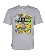 Load image into Gallery viewer, Keep Calm Social Worker Shamrock St. Patrick's Day Printed Mug Guys V-Neck
