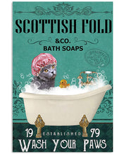 Load image into Gallery viewer, Scottish Fold Cat Co Bath Soap Wash You Paws Gift For Cat Lovers Vertical Poster
