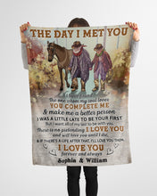Load image into Gallery viewer, Custom Name Gift For Life Partner Cowboy The Day I Met You Fleece Blanket
