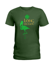 Load image into Gallery viewer, Flamingo Long On Luck Green St. Patrick's Day Printed Mug Ladies Tee
