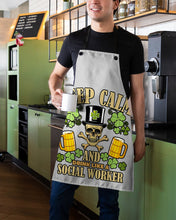 Load image into Gallery viewer, Keep Calm Social Worker Shamrock St. Patrick's Day Printed Mug Apron
