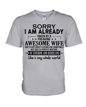Load image into Gallery viewer, I Am Already Taken By A Freaking Awesome Wife Guys V-Neck
