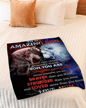 Load image into Gallery viewer, Wolf Versus Lion Always Remember Mum Gift For Son Fleece Blanket
