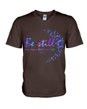 Load image into Gallery viewer, Be Still And Know That I Am God Purple Dragonfly Guys V-Neck
