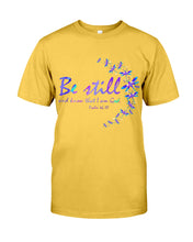 Load image into Gallery viewer, Be Still And Know That I Am God Purple Dragonfly Guys Tee
