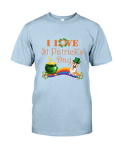 Load image into Gallery viewer, Corgi Sitting On Rainbow I Love St Patrick's Day Gift For Dog Lovers Guys Tee
