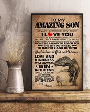 Load image into Gallery viewer, Mom Gift For Son T Rex Love And Kindness Vertical Poster
