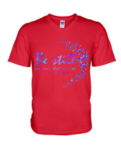 Load image into Gallery viewer, Be Still And Know That I Am God Purple Dragonfly Guys V-Neck
