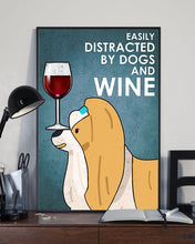 Load image into Gallery viewer, Shih Tzu Gold Dog And Red Wine Blue Background Gift For Dog Lovers Vertical Poster
