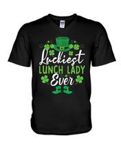 Load image into Gallery viewer, Emerald Green Top Hat And Boot Luckiest Lunch Lady Ever St Patrick's Day Gift Guys V-Neck
