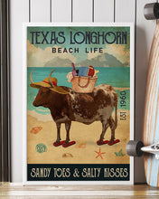 Load image into Gallery viewer, Beach Life Sandy Toes Texas Longhorn Gift For Animal Lovers Vertical Poster
