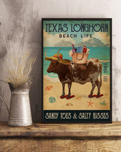 Load image into Gallery viewer, Beach Life Sandy Toes Texas Longhorn Gift For Animal Lovers Vertical Poster
