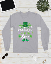 Load image into Gallery viewer, Emerald Green Top Hat And Boot Luckiest Lunch Lady Ever St Patrick's Day Gift Unisex Long Sleeve

