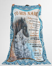 Load image into Gallery viewer, Black And White Wolves Custom Name Gift For Husband Love You Longer Fleece Blanket
