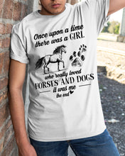 Load image into Gallery viewer, There Was A Girl Who Really Loved Horses And Dogs Guys Tee
