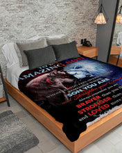 Load image into Gallery viewer, Wolf Versus Lion Straighten Your Crown Mama Gift For Son Sherpa Blanket
