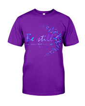 Load image into Gallery viewer, Be Still And Know That I Am God Purple Dragonfly Guys Tee
