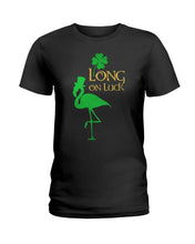 Load image into Gallery viewer, Flamingo Long On Luck Green St. Patrick's Day Printed Mug Ladies Tee
