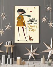 Load image into Gallery viewer, Autumn Girl Easily Distracted By Books And Dogs Vertical Poster

