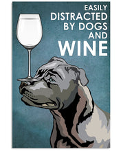 Load image into Gallery viewer, Blue Staffie Dog And White Wine Blue Background Gift For Dog Lovers Vertical Poster
