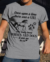 Load image into Gallery viewer, There Was A Girl Who Really Loved Horses And Dogs Guys Tee
