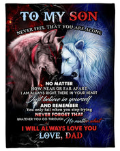 Load image into Gallery viewer, Always Love You Wolf Versus Lion Dad Gift For Son Fleece Blanket
