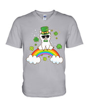 Load image into Gallery viewer, Llama Sitting On Rainbow Clovers St Patrick's Day Gift Guys V-Neck

