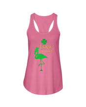Load image into Gallery viewer, Flamingo Long On Luck Green St. Patrick's Day Printed Mug Ladies Flowy Tank
