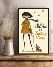 Load image into Gallery viewer, Autumn Girl Easily Distracted By Books And Dogs Vertical Poster
