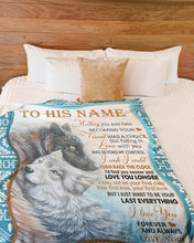 Load image into Gallery viewer, Black And White Wolves Custom Name Gift For Husband Love You Longer Fleece Blanket
