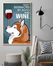 Load image into Gallery viewer, Red Huskies Featured Dog And Red Wine Blue Background Gift For Dog Lovers Vertical Poster

