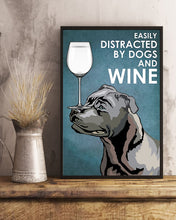 Load image into Gallery viewer, Blue Staffie Dog And White Wine Blue Background Gift For Dog Lovers Vertical Poster
