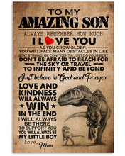 Load image into Gallery viewer, Mom Gift For Son T Rex Love And Kindness Vertical Poster
