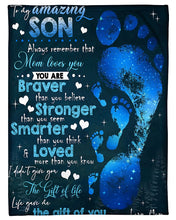 Load image into Gallery viewer, Blue Footprints Gift For Son Loved More Than You Know Fleece Blanket
