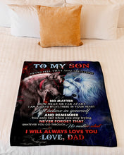 Load image into Gallery viewer, Always Love You Wolf Versus Lion Dad Gift For Son Fleece Blanket
