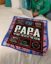 Load image into Gallery viewer, USA Flag Papa The Man The Myth The Legend Fleece Blanket
