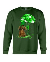 Load image into Gallery viewer, Red Long Haired Dachshund Patrick Balloons St. Patrick's Day Color Changing Mug Sweatshirt
