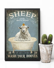 Load image into Gallery viewer, Vintage Bath Soap Sheep Wash Your Hooves Vertical Poster
