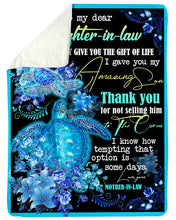 Load image into Gallery viewer, Thank You Blue Turtle And Flower Mom Gift For Daughter In Law Sherpa Blanket
