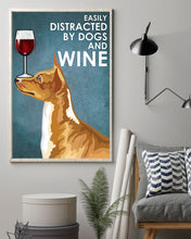 Load image into Gallery viewer, Basenji Dog And Red Wine Blue Background Gift For Dog Lovers Vertical Poster
