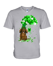 Load image into Gallery viewer, Red Long Haired Dachshund Patrick Balloons St. Patrick's Day Color Changing Mug Guys V-Neck
